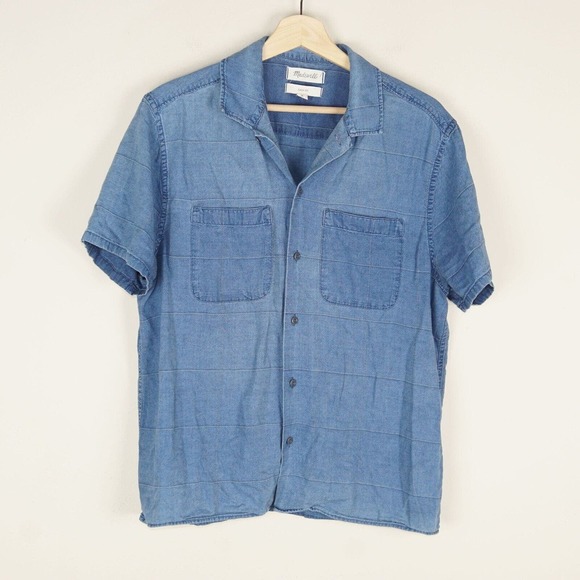 Madewell Other - Madewell Easy Short Sleeve Windowpane Print Chambray Shirt Mens Sz M